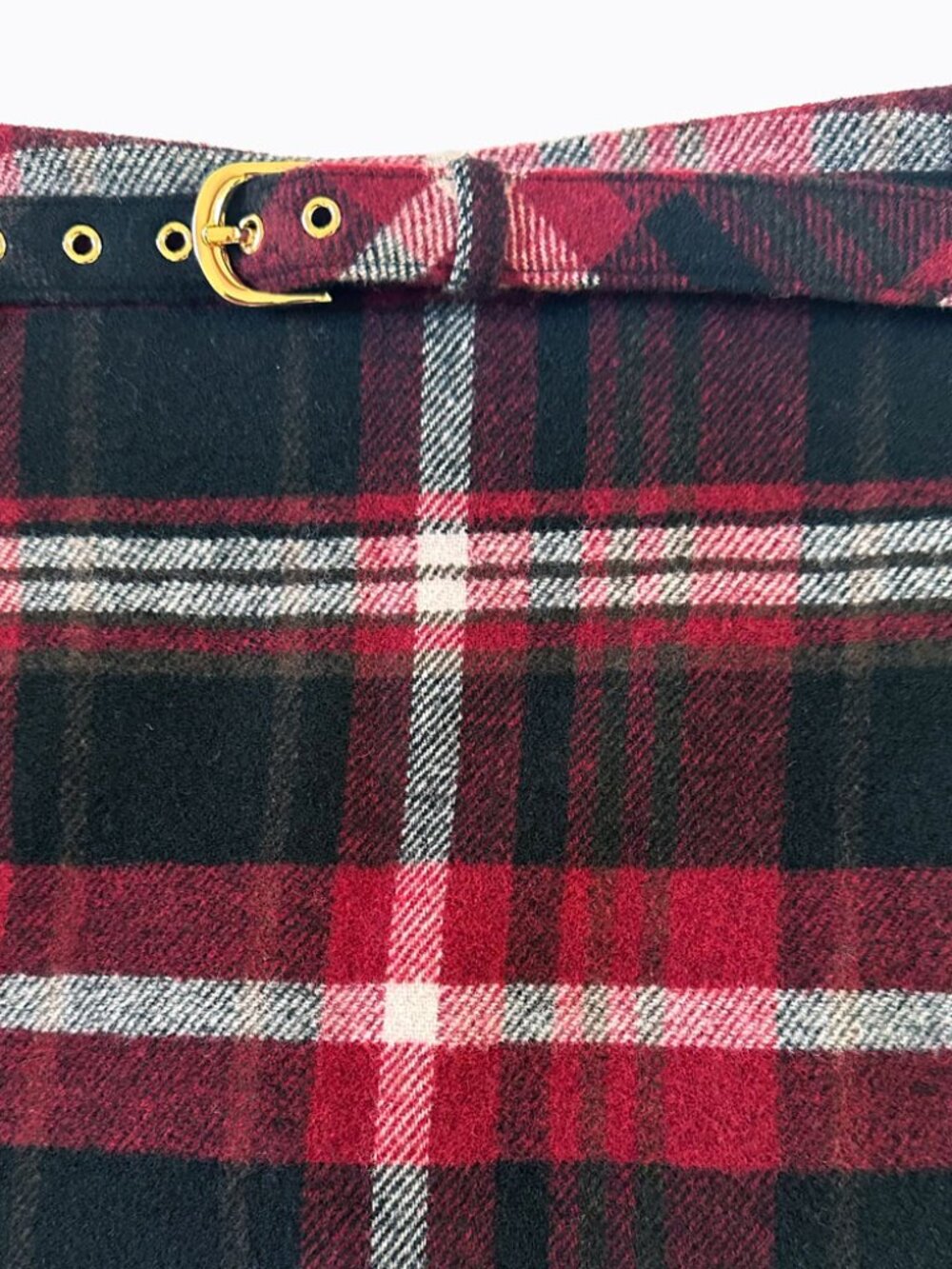 Gap Plaid Micro Mini Skirt Skort Med Wool Blend Burgundy Red Pleated Belted Y2K - Picture 4 of 8